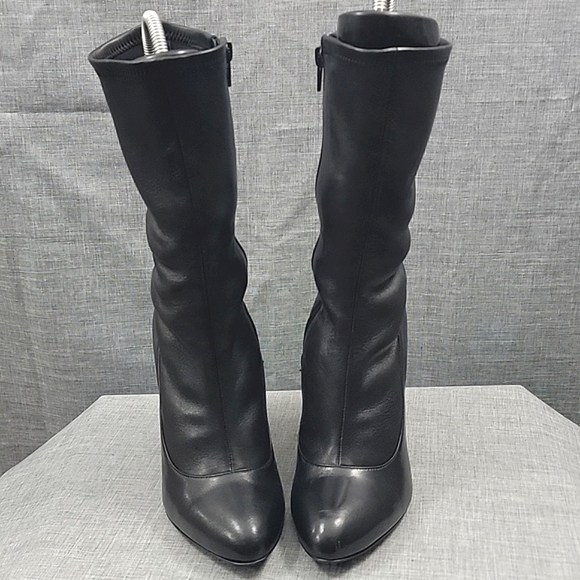 Givenchy Black Leather Stretch Runway Boot Block Heel Women\'s SZ 37 / 7 US READ